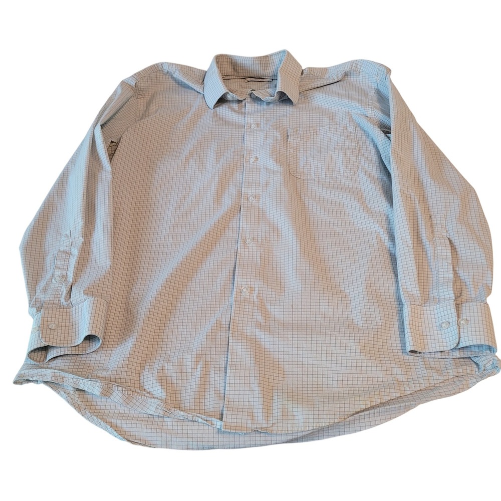 Calvin Klein Tech Active Stretch Shirt Mens L 16-16.5 Blue Grid Excellent
